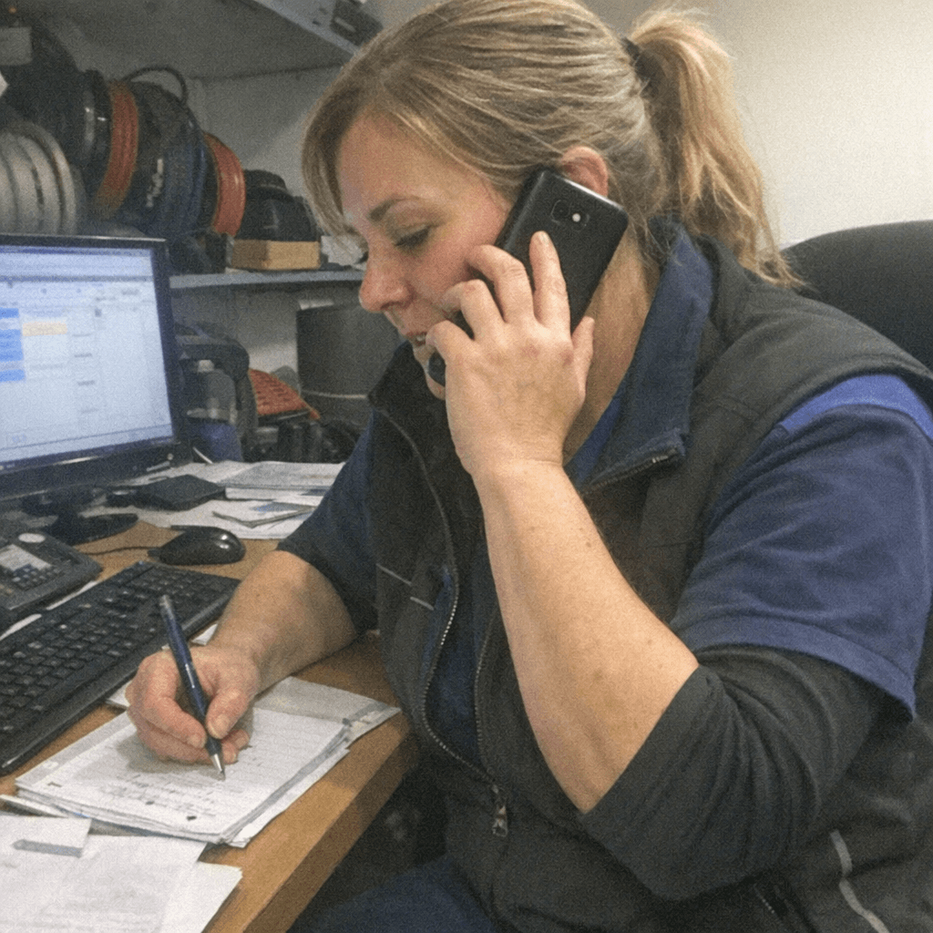 Dispatcher telefoniert mit Kunde zur Terminvergabe